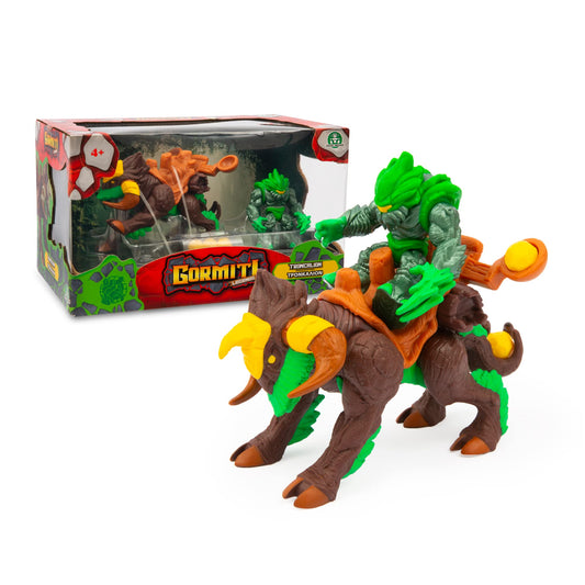 Gormiti Forest Beast Troncalion + Lord Tasarau, 7 cm, 2 toy figures with a Hyperbeast and one doll from the protagonists of Series 3, ages 4+, Famosa (GRL02200)
