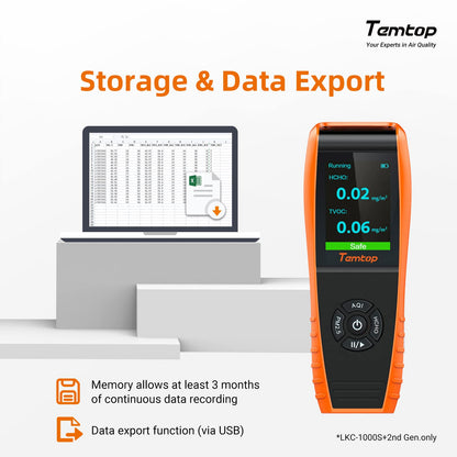 Temtop Room Air Quality Detector Indoor Monitor Data Output Formaldehyde HCHO TVOC PM2.5 PM10, LKC-1000S+ 2nd