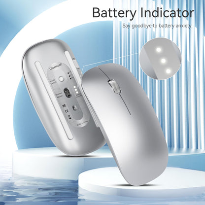 Uiosmuph Bluetooth Mouse, Wireless Mouse with USB Nano Receiver, Tri-Mode (Dual Bluetooth 5.1 + 2.4GHz) Quiet Wireless Mouse Rechargeable for Laptop, PC, iPad, Mac Silver