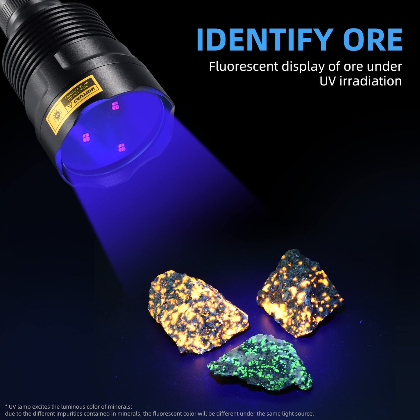 DARKBEAM UV Flashlight 365nm Ultraviolet Blacklight, LED light portable wood lamp, 36W powerful blacklight for detecting animal urine, leaks, minerals, uranium glass with 2 batteries, B30