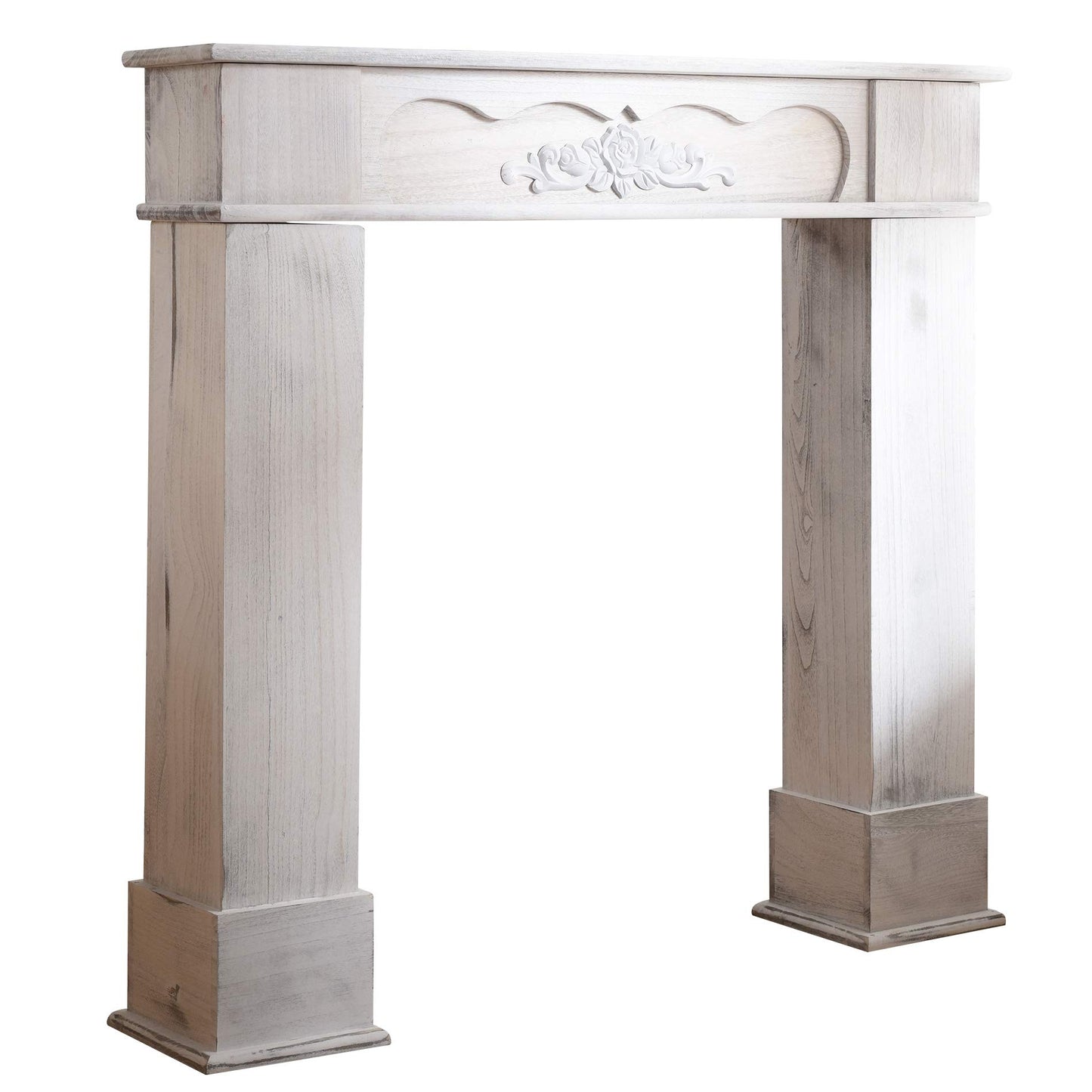 Rebecca Mobili decorative fireplace surround, white mantelpiece, wood, retro style, for living room, home decor ideas - Dimensions: 99 x 104 x 21 cm (HxLxD) - Item RE4865