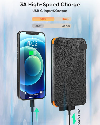 Hiluckey Solar Powerbank 25000mAh with 4 solar panels, 3A fast charging USB C portable solar charger with 3 outputs external battery for phone tablet