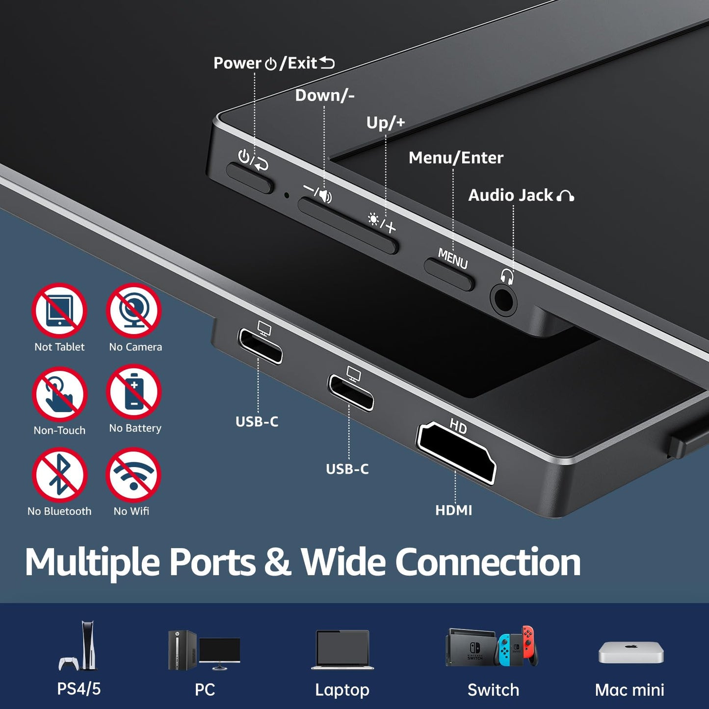 cocopar Portable Monitor 15.6 inch 1080P Travel Monitor 85% sRGB with Speaker HDMI USB-C External Display for Laptop MacBook Surface PC Xbox PS4/5, VESA mountable with Cover Stand