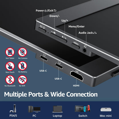 cocopar Portable Monitor 15.6 inch 1080P Travel Monitor 85% sRGB with Speaker HDMI USB-C External Display for Laptop MacBook Surface PC Xbox PS4/5, VESA mountable with Cover Stand