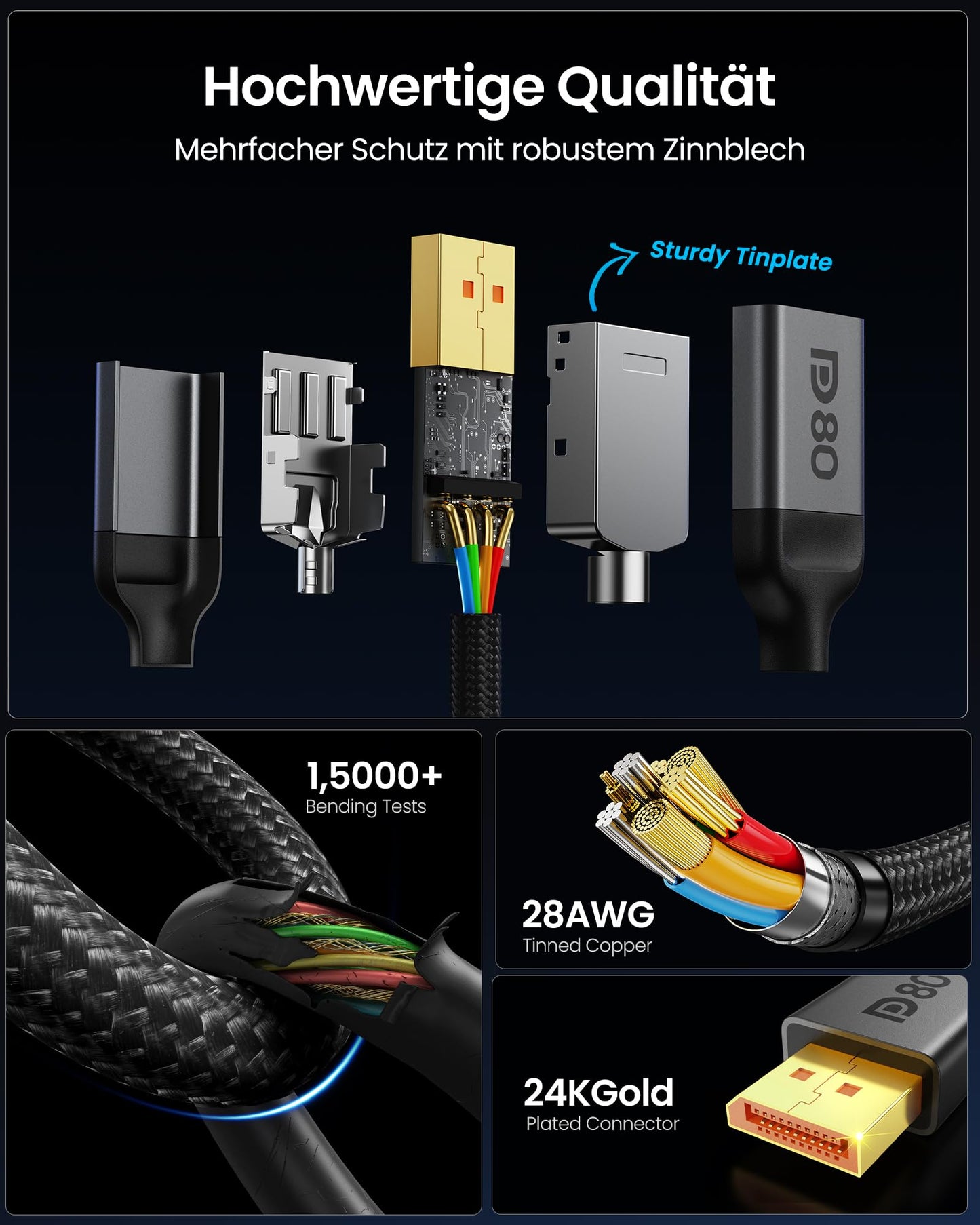 Silkland 80Gbps DisplayPort Cable 2.1 2M [VESA Certified] DP80, [8K@240Hz 4K@540Hz 360Hz 240Hz 180Hz] DP 2.1 Cable 16K, HDR10 FreeSync G-Sync UHBR20 for PC, Gaming Monitor, 5090 7900XTX - S1334