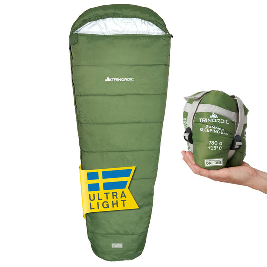 Trinordic 780g Ultralight Summer Sleeping Bag - with Anti-Snag Zipper - Compact sleeping bag for outdoor activities, great for camping, hiking, trekking, and bikepacking.