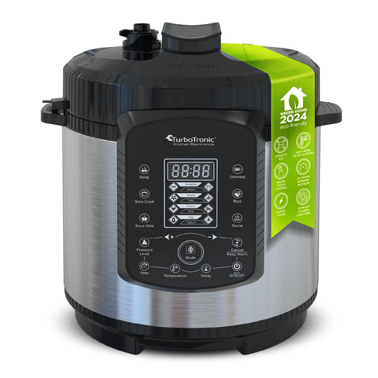 TurboTronic Pressure Cooker 6L with 2x stainless steel and coated pot, steamer, multi cooker, electric pressure cooker, steam cooker Silver