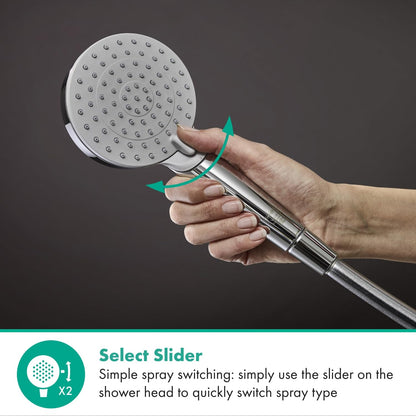 hansgrohe Vernis Blend - water-saving shower head (EcoSmart), handheld shower with 2 spray modes, round shower head (100 mm), water-efficient head with anti-limescale function, chrome, 26340000.