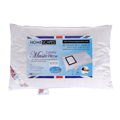 Homescapes washable music pillow with speaker, 48 x 74 cm, medium-soft pillow for listening to music, feather pillow with hypoallergenic microfiber filling.
