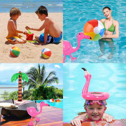 Evance 14 Pieces Inflatable Palm Tree Flamingo Toys Inflatable Banana Beach Balls Flying Parrot Shark with Ring Toss Game Inflatable Flamingo Toss Game Pool Toy (14 PCS)