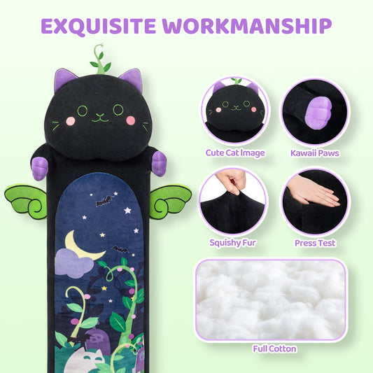Mewaii 50CM mint cat plush toy, cute cat plush pillow, black fabric long cat stuffed animal toy cuddle pillow gift