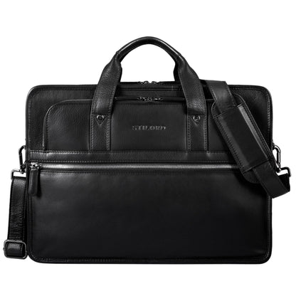 STILORD 'Yves' Briefcase Men Women Leather Business Bag Document Bag 15.6 Inch Laptop Bag Business Bag Teacher Bag Real Cowhide Leather, Color: Black