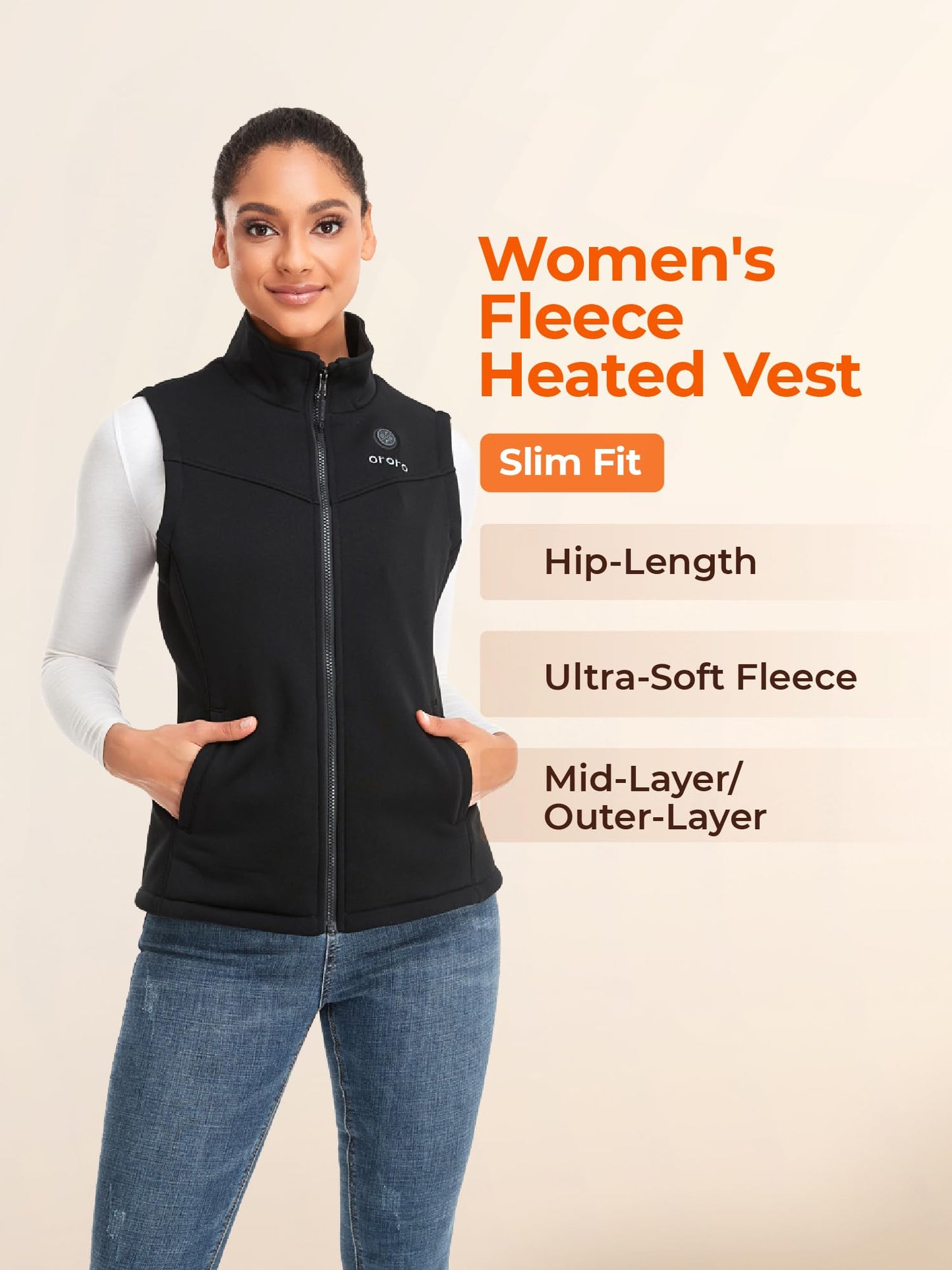 ORORO Heated Vest Fleece Women's Heated Fleece Vest with Powerbank Women's Heated Vest - Charger Not Included (Neutral Black, XS)