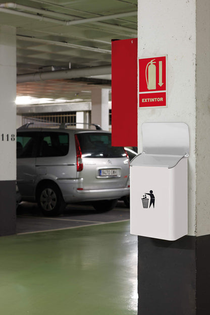 ARREGUI E6101 Hanging Trash Can | Wall Mountable Garbage Bin | Ideal for Garages, Entrances, Stores | Paper Basket | Hanging Trash Can with Lid | 18L Waste Bin | Steel Trash Can | White