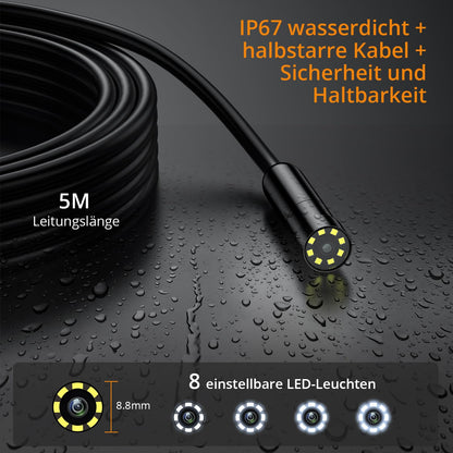 Neoteck Endoscope Camera 1920P HD Snake Inspection Camera Waterproof with 8 LED Lights Inspection Camera Pipe Camera for Android and iOS Smartphone (5M)