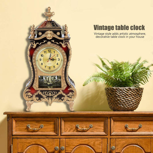 Serlium Vintage Classic Mantel Clock, Antique Plastic Table Clock, Retro Decorative Wall Clock for Home, Office, Hotel Market (Brownish Red)