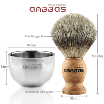 Anbbas men's gift set includes a pure badger hair shaving brush, badger shaving soap, and an acrylic shaving stand with bowl.