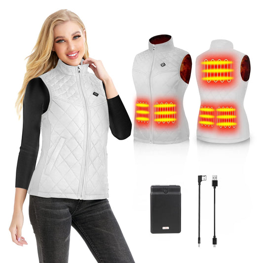 Kintiwe Heated Vest, Women's Heated Vest with 12000mAh Powerbank, Heated Jacket with 5 heating zones (DE/NL/SE/PL, Alphanumeric, S, Regular, Regular, White)