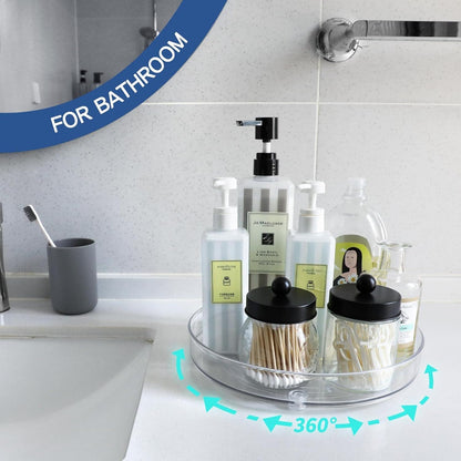 2 pieces Turntable Fridge Organizer Lazy Susan (23.5cm&27cm), 360° Rotating Kitchen Organizer Rotating Spice Rack for Spice Pantry Cabinet Bathroom Dresser. (Transparent)