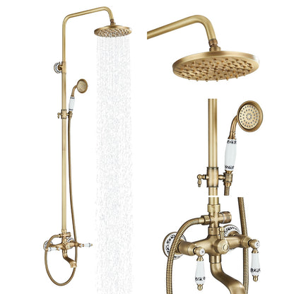 Suguword Vintage Brass Shower System with Ceramic Handles Tub Spout Brass Shower Faucet Shower Set Shower System Rain Shower Set with Shower Head Handheld Shower Head Anti-Limescale Shower Set
