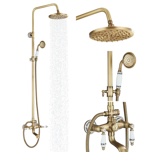 Suguword Vintage Brass Shower System with Ceramic Handles Tub Spout Brass Shower Faucet Shower Set Shower System Rain Shower Set with Shower Head Handheld Shower Head Anti-Limescale Shower Set