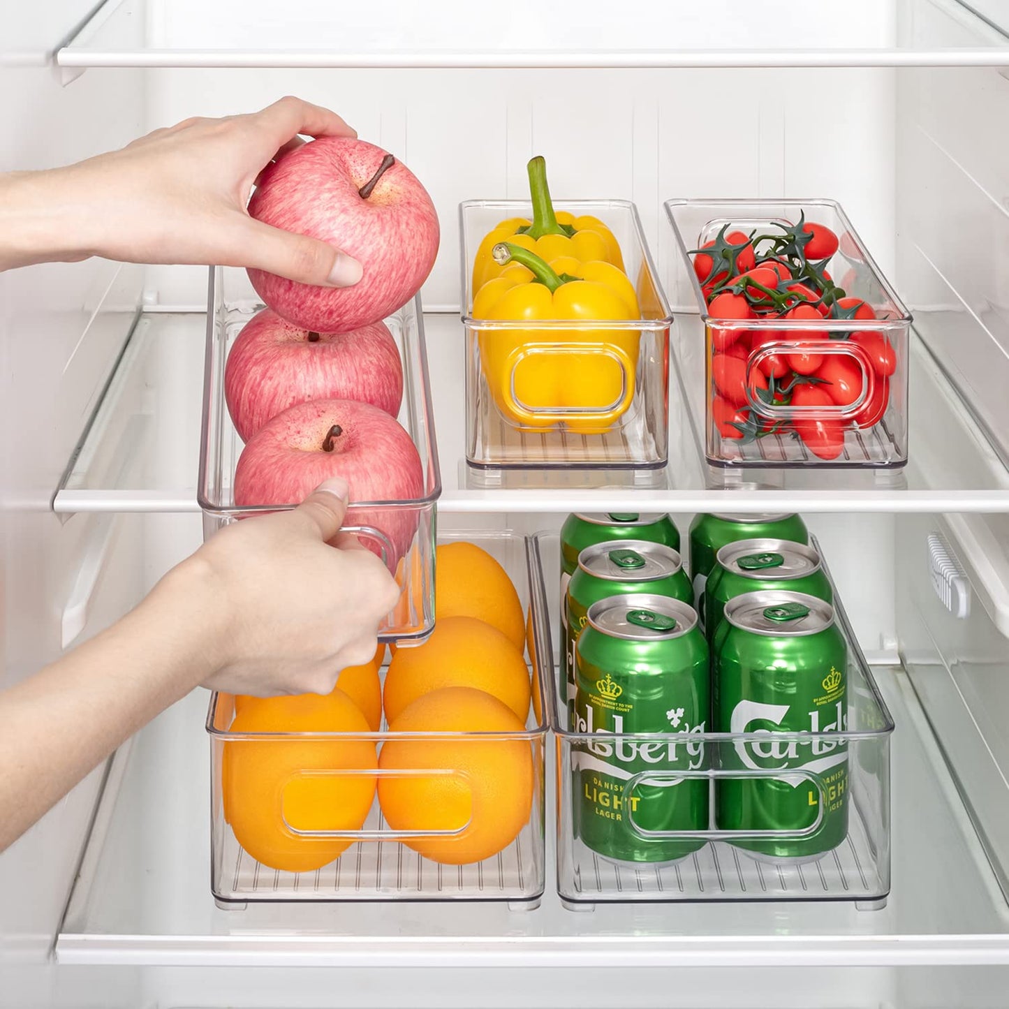THLEITE Refrigerator Organizer 12 Piece Set (4 Upgraded Large/4 Medium/4 Small), Pantry Storage Containers, Transparent Storage Box, perfect for Kitchen, Fridge, Cabinets - BPA Free