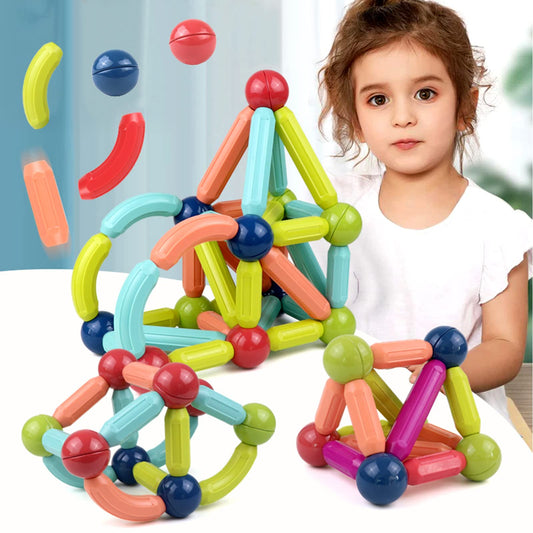 100 pieces of magnetic building blocks for children ages 2, 3, 4, 5, 6, 7. Educational magnet toy for kids, Montessori learning game with balls and rods. Perfect gift for girls and boys.