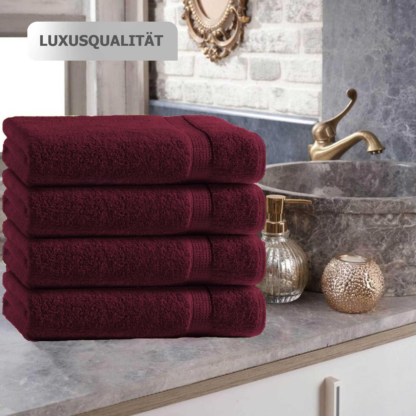 Class Home Collection Terry Guest Towels 30x50 cm - Set of 10 Guest Towels - Especially soft & absorbent guest towels made of 100% cotton with hanging loop - Bordeaux
