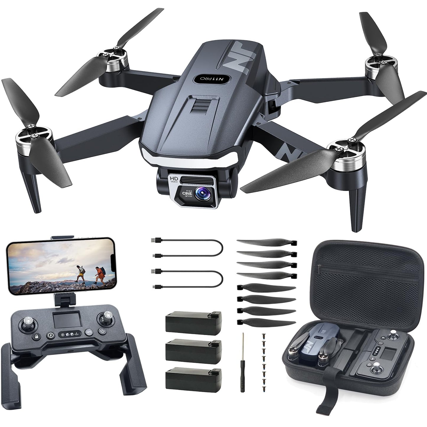 NAFYRE N11 PRO GPS Drone with Camera for Adults 4K UHD, 90min Flight Time, Long Control Range, Auto Return, Follow Me, Brushless Motor, 5G FPV RC Quadcopter for Beginners