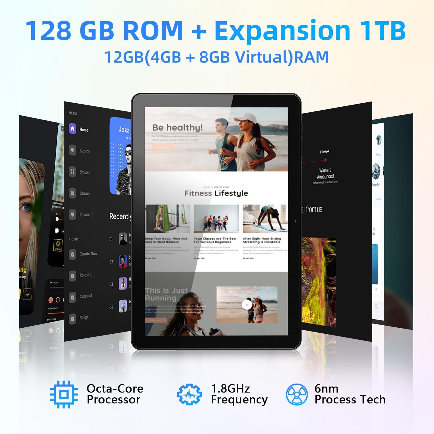 Rebecco 10-inch Tablet, Android 14 Tablet with Bluetooth 5.4, 12GB RAM+128GB ROM (expandable to 1TB), Octa-Core Android 14, 1280x800 IPS HD Touchscreen, WiFi 6, Dual Camera, 6000mAh battery, Widevine L1.