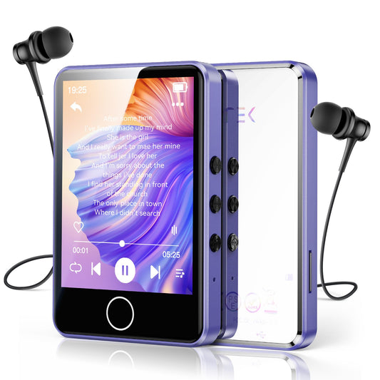 AGPTEK 64GB MP3 Player with Bluetooth 5.3, 2.8-Inch Full Touchscreen, Portable HiFi Music Player with Speaker, FM Radio, E-Book, Line-in Recording, Supports up to 128GB, Mirror Purple