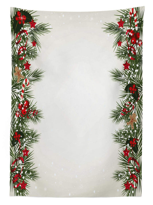 ABAKUHAUS Christmas Tablecloth, New Year Magic, Easy Care Washable Stain Resistant with Clear Colors High-Quality Print, 140 x 240 cm, Taupe Green.