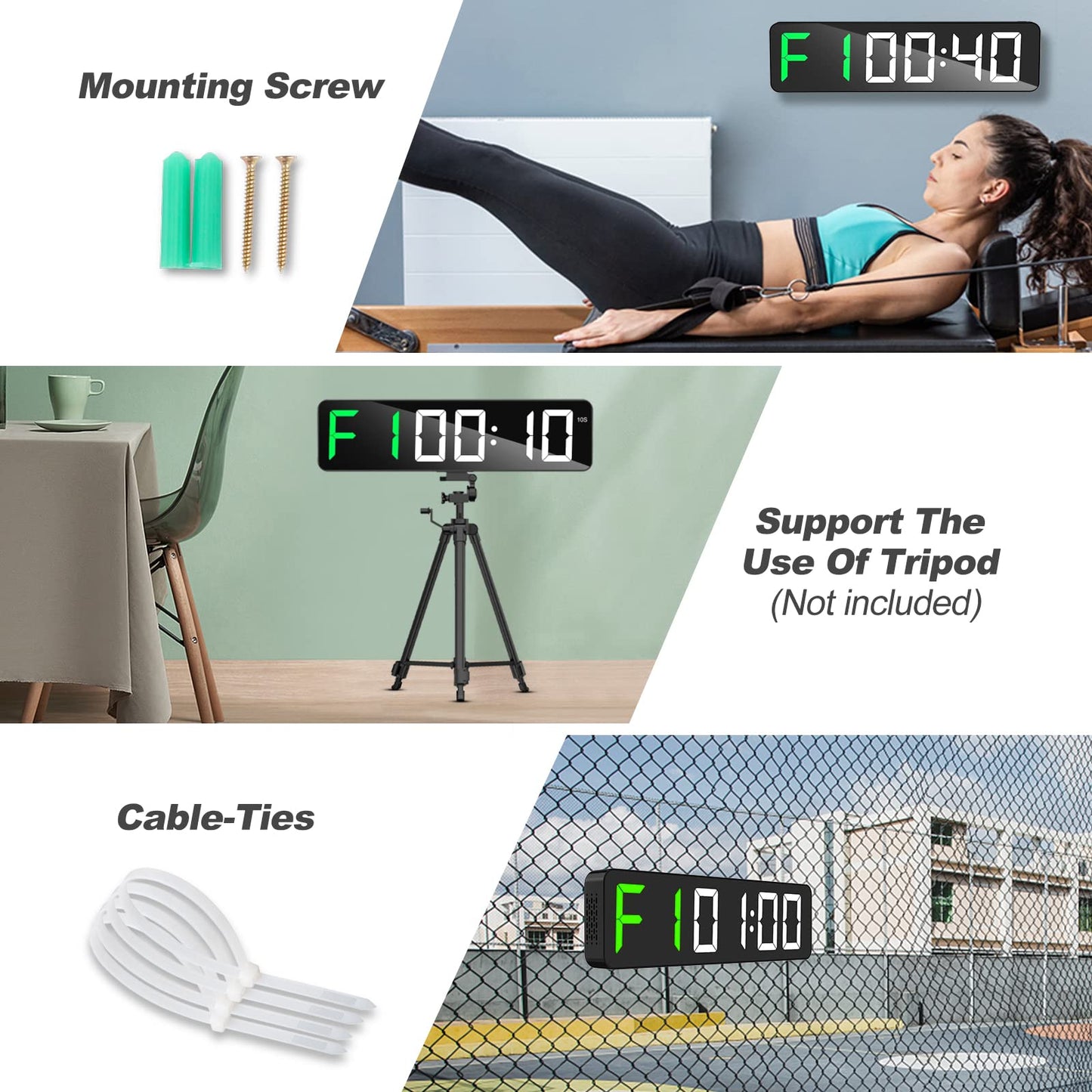 Gym Timer 15" Large LED Display Wall Clock|Interval Workout|Countdown & Up|Stopwatch|12 Adjustable Volume|3 Installation Options|Digital Timer for Fitness Home Garage Gym and Outdoor Sport