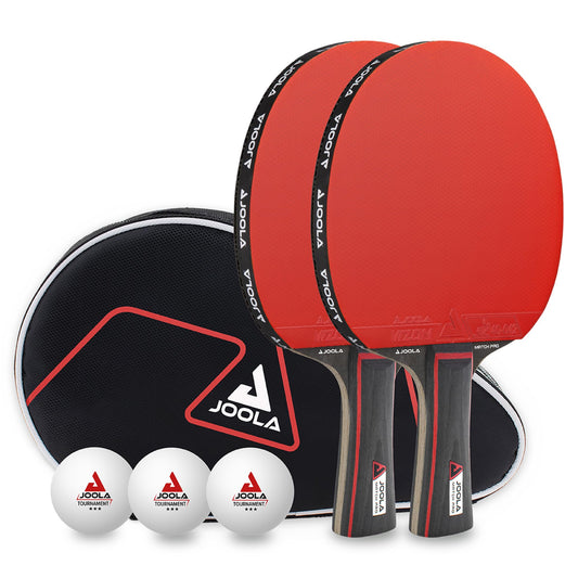 JOOLA Table Tennis Set Duo PRO includes 2 paddles, 3 balls, and a cover in red/black, 6 pieces total.
