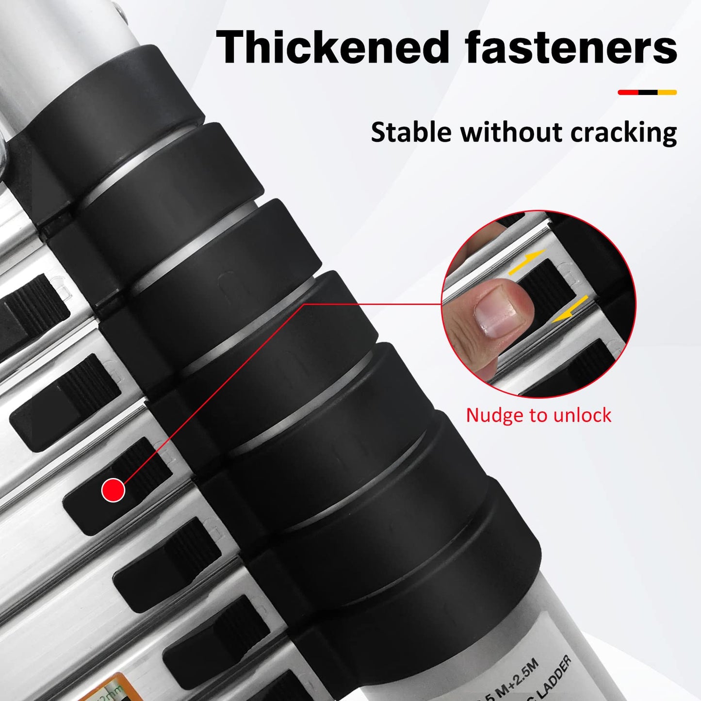 12.5FT extendable aluminum professional use telescoping ladder. Telescopic folding ladder extension 1.9m + 1.9m A-frame 3.8m ladder with stabilizer bar for building maintenance window cleaning.