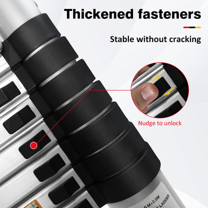 12.5FT extendable aluminum professional use telescoping ladder. Telescopic folding ladder extension 1.9m + 1.9m A-frame 3.8m ladder with stabilizer bar for building maintenance window cleaning.