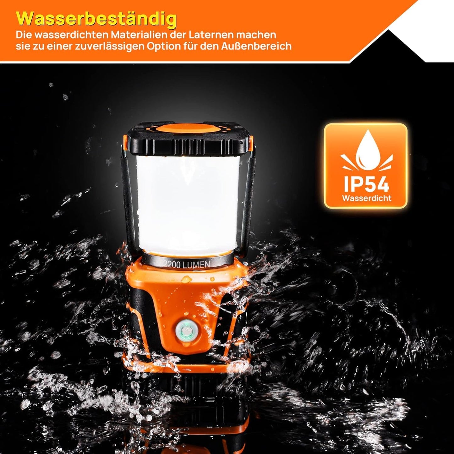 FLOWood super bright rechargeable camping lantern, 2200 lumens 6000mAh battery LED camping lantern, IP54 camping lights, 4 light modes dimmable, camping light tent lamp for hiking emergency equipment power outage
