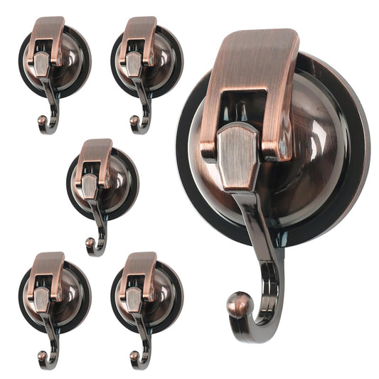 MaxEarn 6 piece Vacuum Suction Cup Hooks, Copper-Colored Extra Strong Suction Hooks, No Drilling Suction Hooks Wall Hooks Load-Bearing 5kg for Bathroom Kitchen Smooth Window Wall Glass