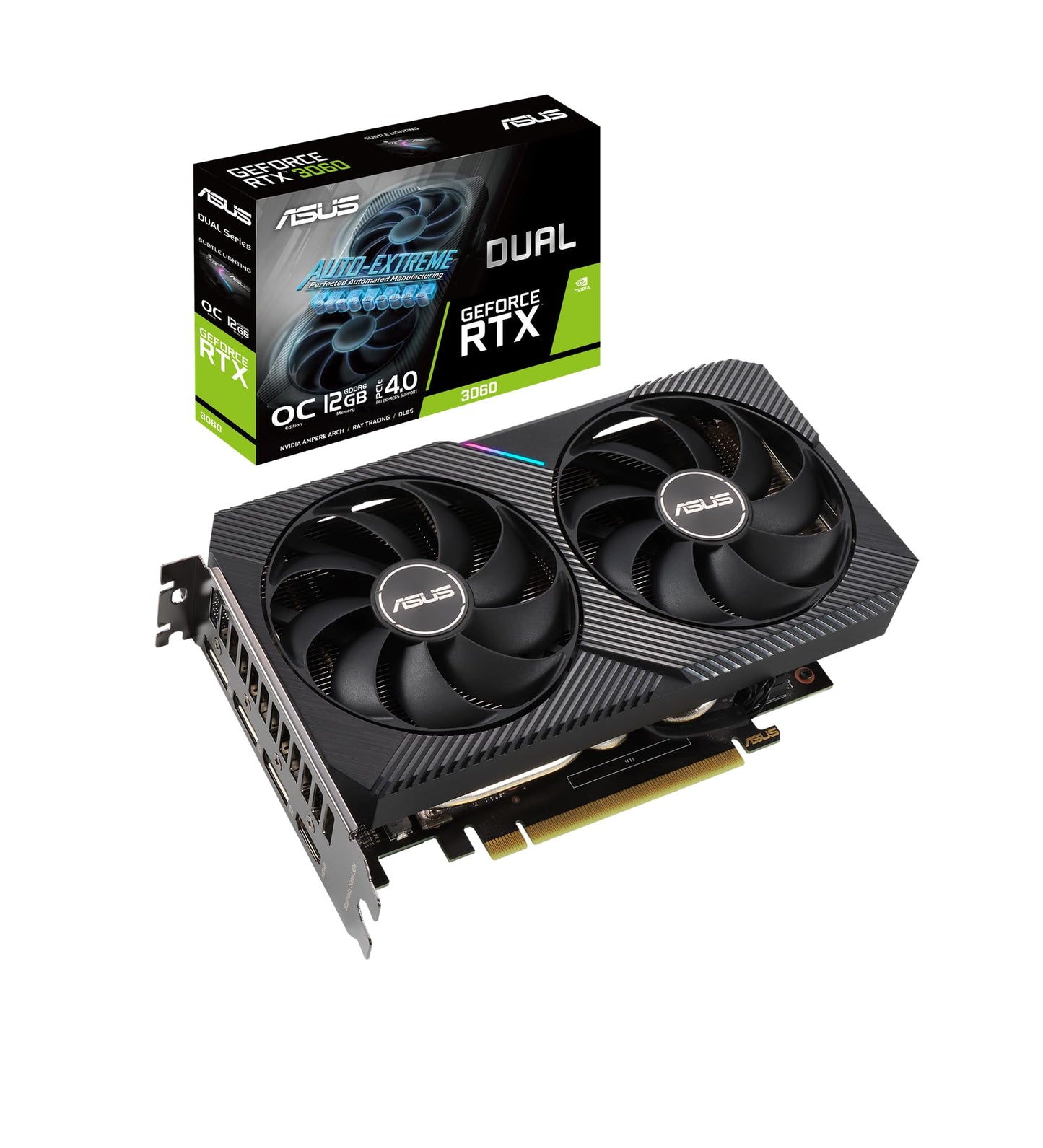 ASUS GeForce Dual RTX 3060 12GB V2 OC Edition Gaming Graphics Card (GDDR6 memory, PCIe 4.0, 1x HDMI 2.1, 3x DisplayPort 1.4a, DUAL-RTX3060-O12G-V2)