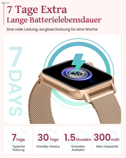 SWGOTA Women's Smartwatch with phone function, 1.83" fitness tracker heart rate monitor sleep tracker step counter SpO2 menstrual cycle, 113 sports modes IP68 waterproof sports watch for women iOS Android Gold