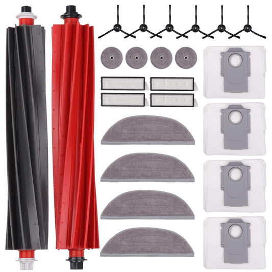 24-piece accessory replacement set for Roborock S8 MaxV Ultra, including 2 rolling brushes, 4 filters, 6 side brushes, 8 wipes, and 4 dust bags.