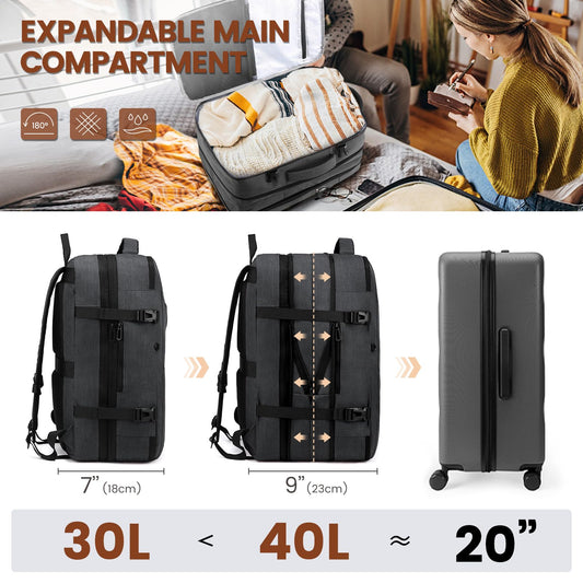 LOVEVOOK Travel Backpack for Airplane, Laptop Backpack for 17.3 inch, Expandable Carry-On Backpack for Men Women, Large 30L-40L Business Travel Backpack for Weekender, Gray