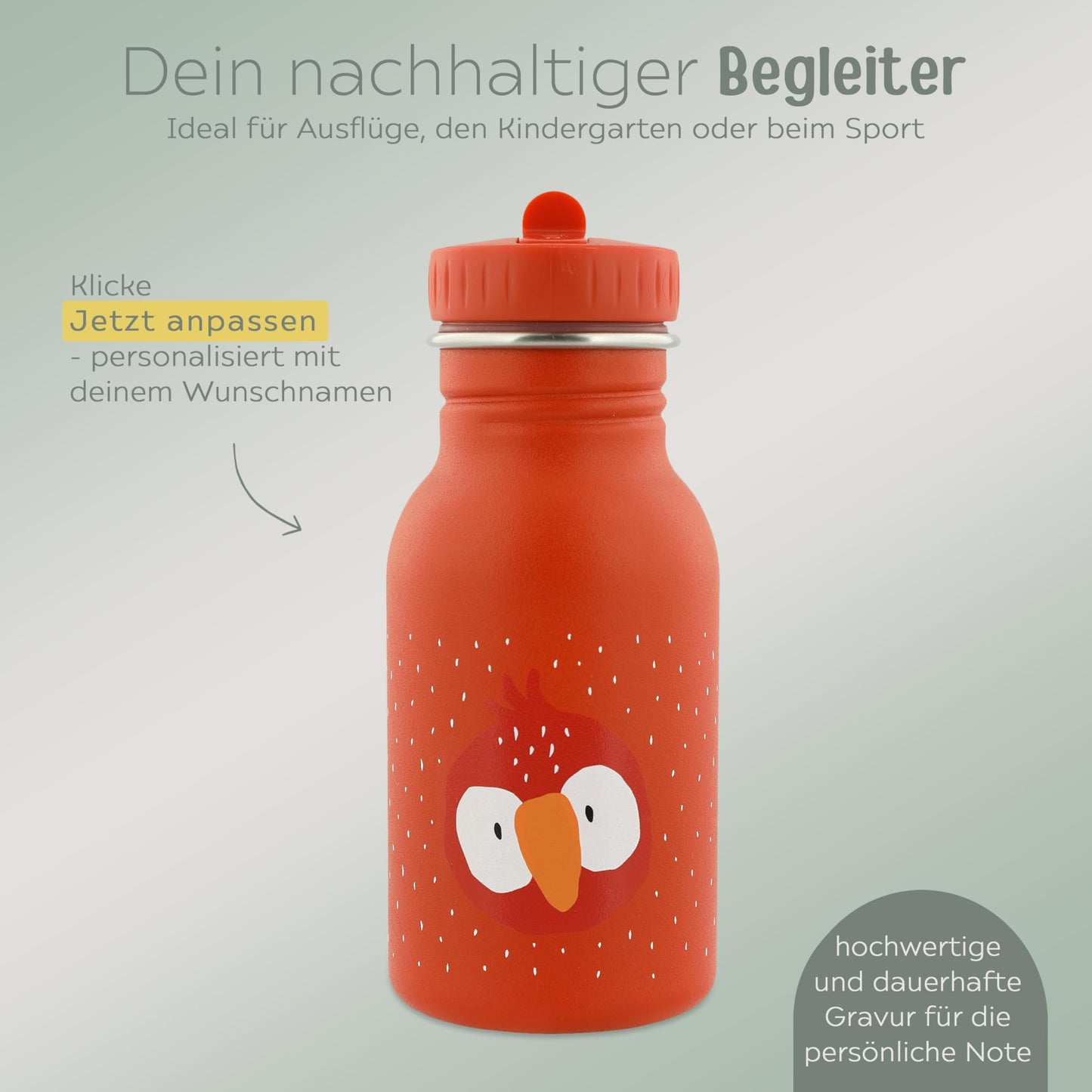 Miracle wish personalized water bottle for children, bottle personalized, baby bottle, kids bottle, Trixie water bottles with custom name (parrot, 500ml)