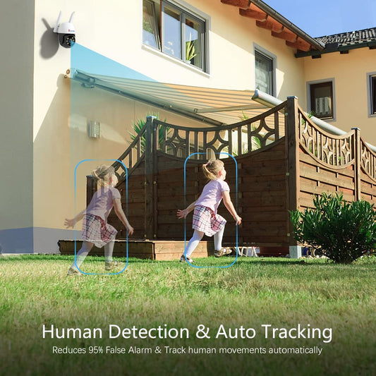 Ctronics PTZ Outdoor Surveillance Camera Set with Auto Tracking, Color Night Vision, Person Detection, 1080P Wireless IP Camera Outdoor WiFi, 350°/90° Pan/Tilt, 2-Way Audio, Cloud Storage.