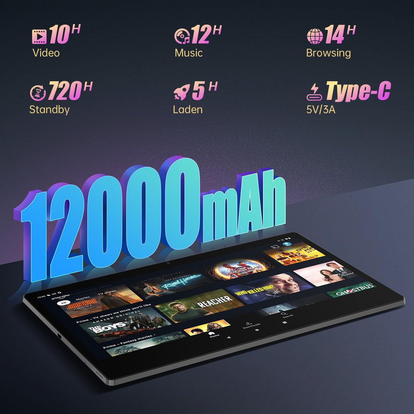 azamp 15.6-inch Android 14 tablet, MES-B3 Large tablet with IPS display, Helio G99 Octa-Core, 6GB RAM+128GB ROM (expandable to 1TB), 12000mAh battery, BT5.0, 2.4G/5G WiFi, 32MP camera.