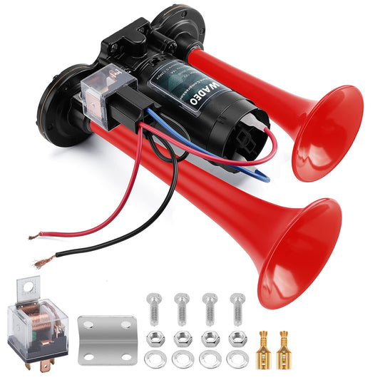 WADEO 12V Truck Horn 118db, Super Loud Dual Horn Car Horn with Compressor, Air Horn Air Horn Loud Horn Kit for all 12V vehicles, cars, trucks, trains, boats, cars, vans (Red)