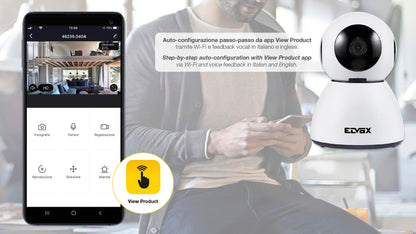 Vimar 46239.040A WiFi motor color camera compatible with Alexa, HD resolution 1080, motion sensor functions and sending notifications, "View Product" app for Android and iOS.