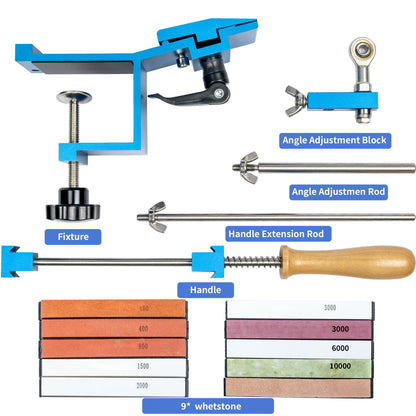 CWOVRS knife sharpener pro, professional knife sharpener with quick clamp design, fixed angle knife sharpening system kit abrasive holder system for fine sharpening polishing tool, 9+1
