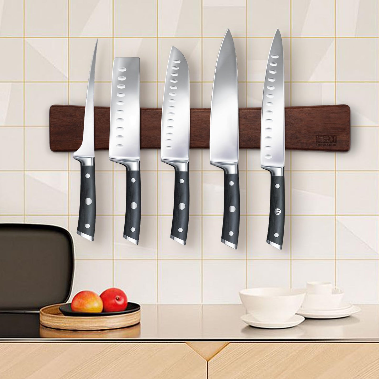 HOSHANHO Magnetic Knife Strip, Magnetic Knife Holder for Wall, Wooden Magnetic Knife Holder for Utensils and Tool Storage, 40cm/16in