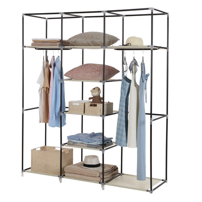 SONGMICS wardrobe, foldable fabric closet with 2 clothes rails, 175 x 150 x 45 cm, Beige RYG12M